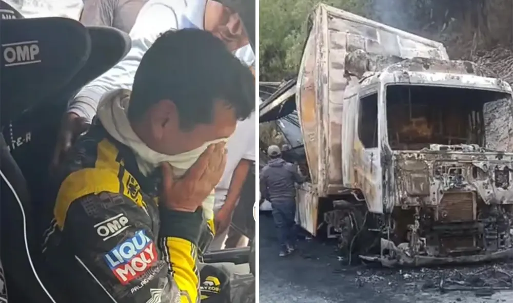 Jenrry Quispe intenta componerse tras enterarse que su auxilio mecánico se incendio. Foto: composición LR/difusión