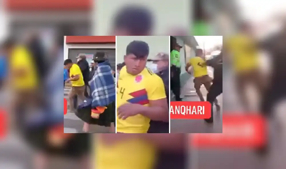 Sujeto trató de evitar que lo sigan golpeando. Foto: captura Radio Tv Aswanqhari. Video: Radio Tv Aswanqhari