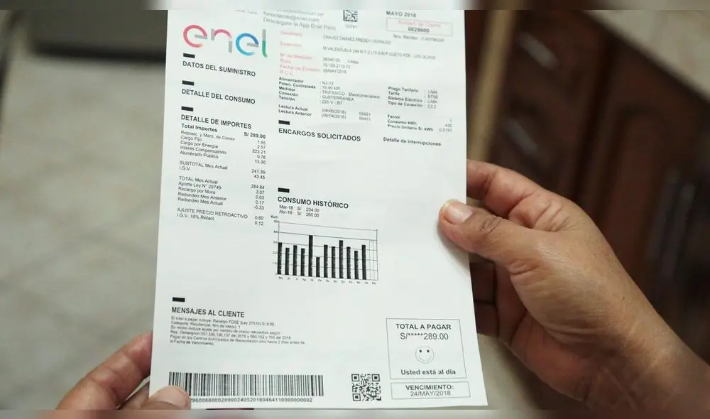 Recibo de luz. La tarifa eléctrica está compuesta por los costos eficientes de generar, transmitir y distribuir la electricidad a los usuarios. Foto: La República