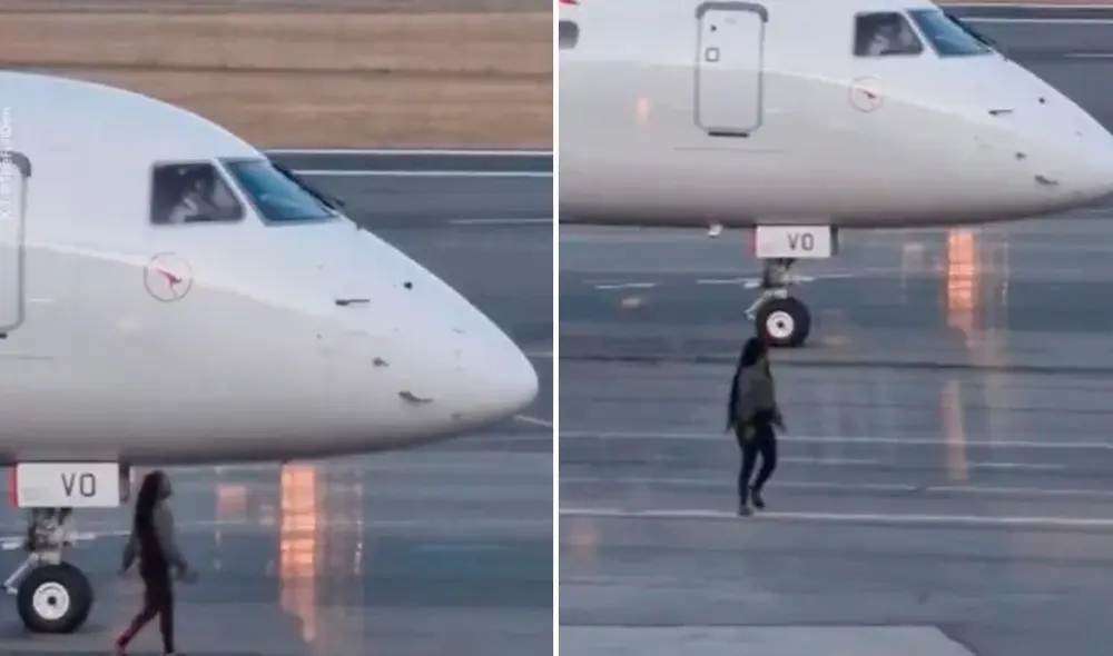 Las imágenes dejaron asombrados a los usuarios por el gran peligro que corrió la mujer en la pista de aterrizaje. Foto: composición LR/TikTok/@9NewsSyd Las imágenes dejaron asombrados a los usuarios por el gran peligro que corrió la mujer en la pista de aterrizaje. Foto: composición LR/TikTok/@9NewsSyd