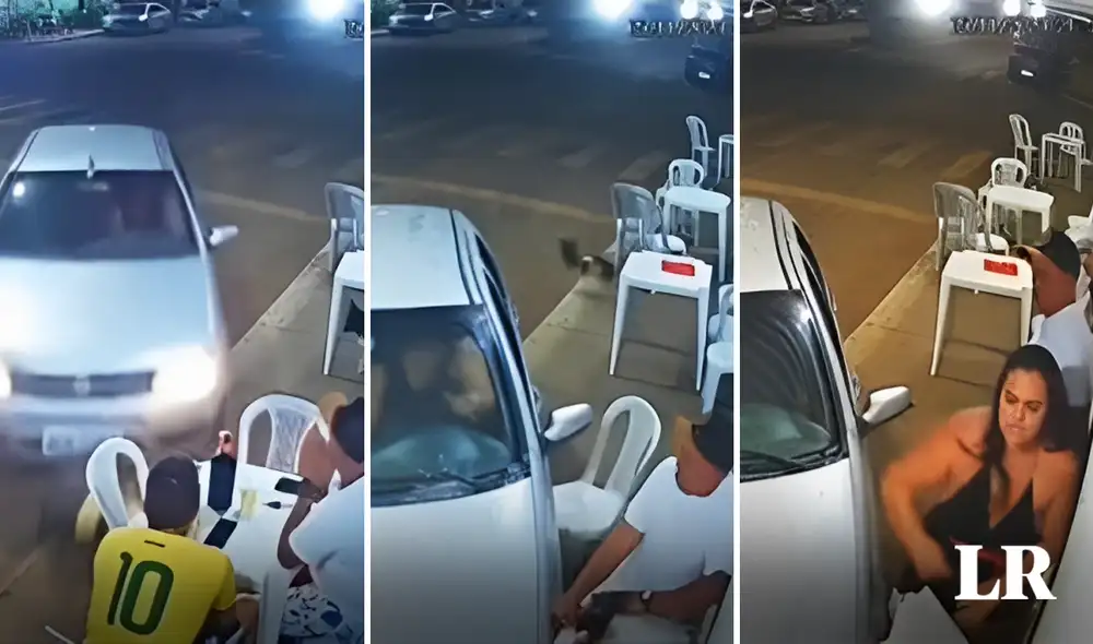 En el video se ve que la mujer dirige el auto hacia el joven. Después de atropellarlo se bajó para reclamarle y le aventó lo que encontró. Foto: composición de Jazmin Ceras/LR/@MtyFollow/X - Video: @MtyFollow/X