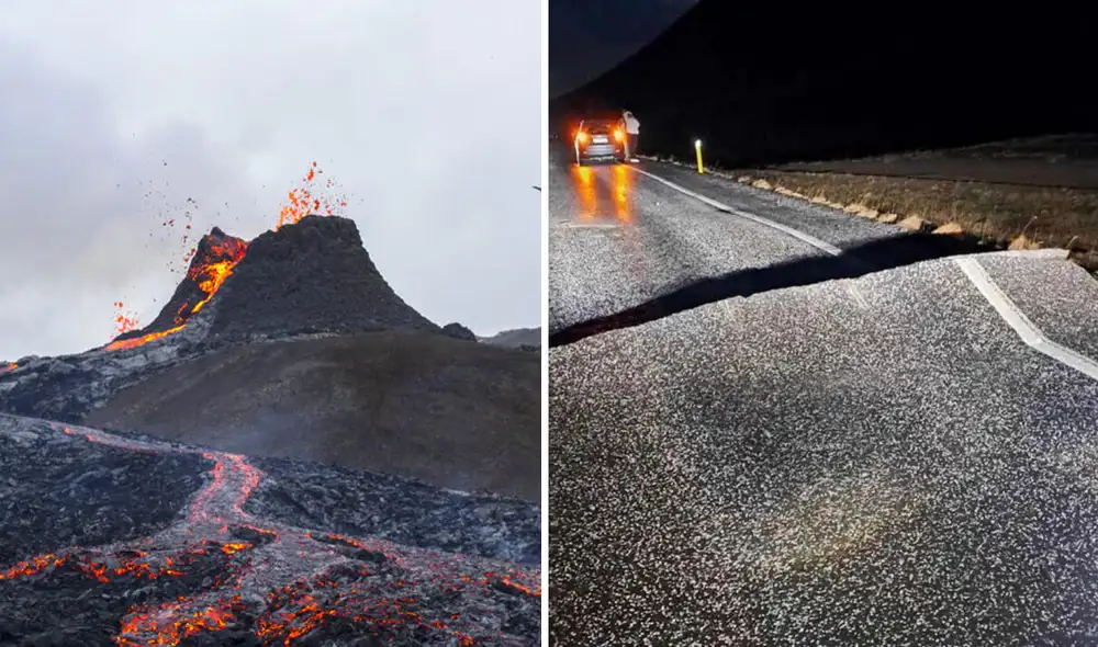 Algunas carrteras en Islandia se han reportado con daños debido a la serie de sismos que azota la región. Foto: composición LR/AFP/@Vegagerdin/Twitter - Video: UnoTv/YouTube Algunas carrteras en Islandia se han reportado con daños debido a la serie de sismos que azota la región. Foto: composición LR/AFP/@Vegagerdin/Twitter - Video: UnoTv/YouTube