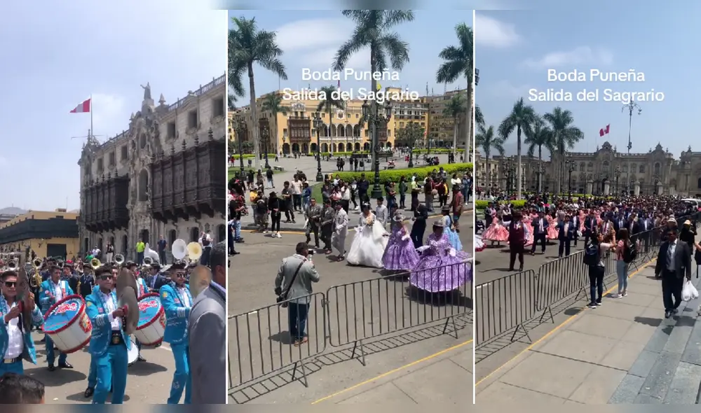 Pareja de recién casados bailó morenada por la plaza Mayor de Lima. Foto: composición LR/@fotoyvideoperu - Video: @fotoyvideoperu