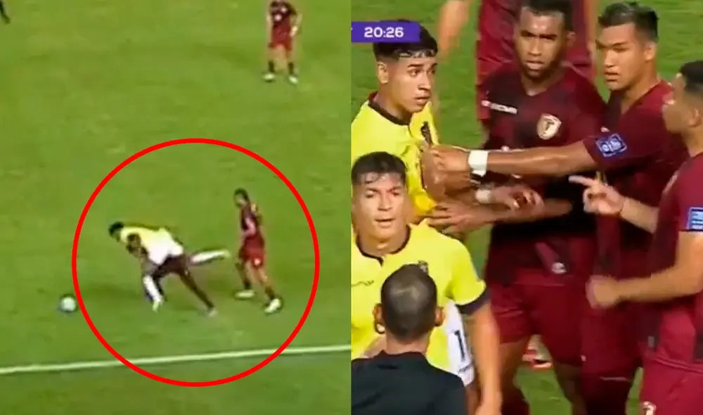 Una fuerte discusión detuvo el partido entre Venezuela y Ecuador al mitad del primer tiempo. Foto: captura Movistar Deportes