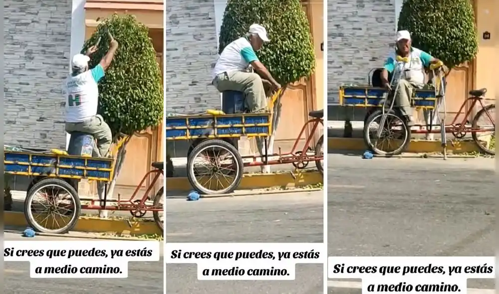 Adulto mayor se moviliza con muletas. Foto y video: @ djcatperu