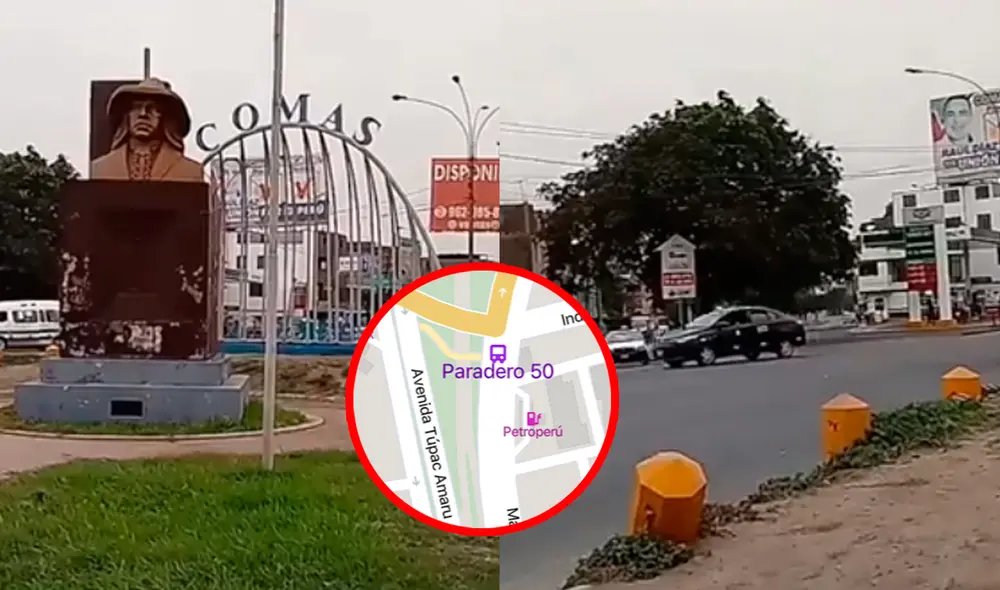 El nombre del paradero la 50 tiene relación con una antigua línea de transporte que circulaba en Comas. Foto: composición LR/Néstor René Mayma/YouTube/Mapcarta