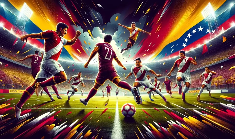 No te pierdas el vibrante partido de Perú vs. Venezuela rumbo a las Eliminatorias 2026. Foto: DALL·E
