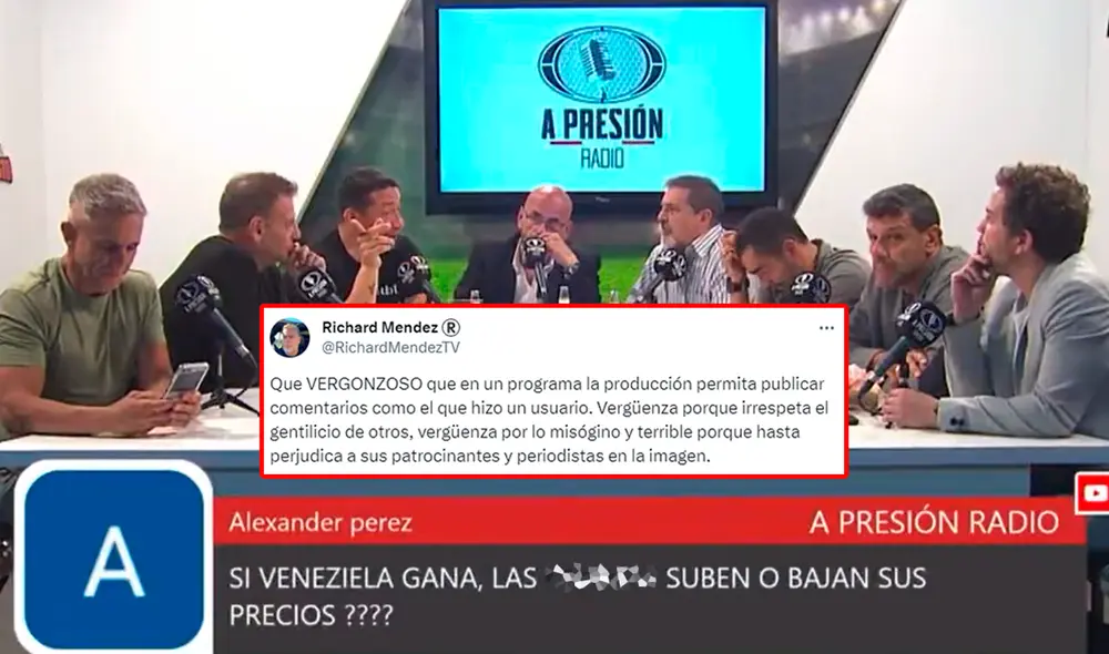 Usuarios venezolanos y peruanos también mostraron su indignación ante los comentarios vertidos en el programa. Foto: composición LR/ Richard Mendez/ captura de A presión/X Usuarios venezolanos y peruanos también mostraron su indignación ante los comentarios vertidos en el programa. Foto: composición LR/ Richard Mendez/ captura de A presión/X