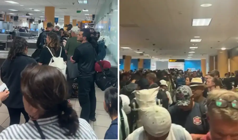 Personas se aglomeran en aeropuerto luego de que el sistema de Migraciones fallara. Foto: La República