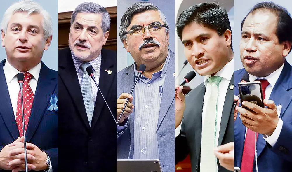 Los más caros. Los congresistas Juan Carlos Lizarzaburu, Ernesto Bustamante, Alex Paredes, Wilson Soto y Edgar Tello gastaron más en pasajes aéreos y viáticos. Foto: composiciónLR