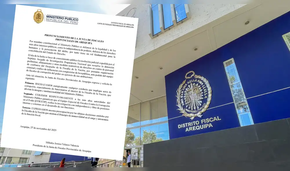 Postura. Fiscales provinciales de Arequipa emitieron comunicado ante denuncias a fiscal de la Nación. Foto: La República