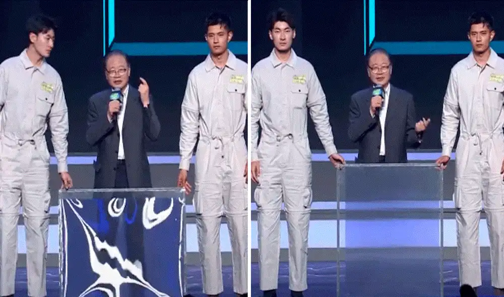 Tras girar la lámina, esta volvió invisible las piernas del investigador. Foto: captura de X/@zhang_heqing Tras girar la lámina, esta volvió invisible las piernas del investigador. Foto: captura de X/@zhang_heqing