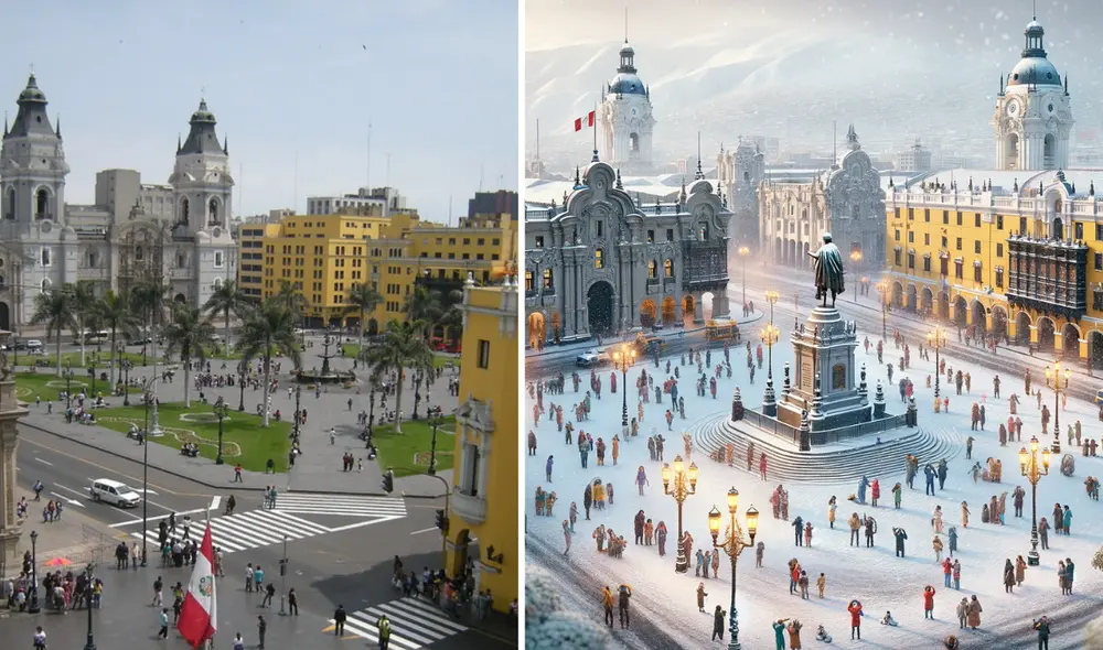 ChatGPT dio a conocer cómo lucirían los principales lugares turísticos de Lima si es que se registrase nieve en la capital del Perú. Foto: composición LR/Flickr/ChatGPT