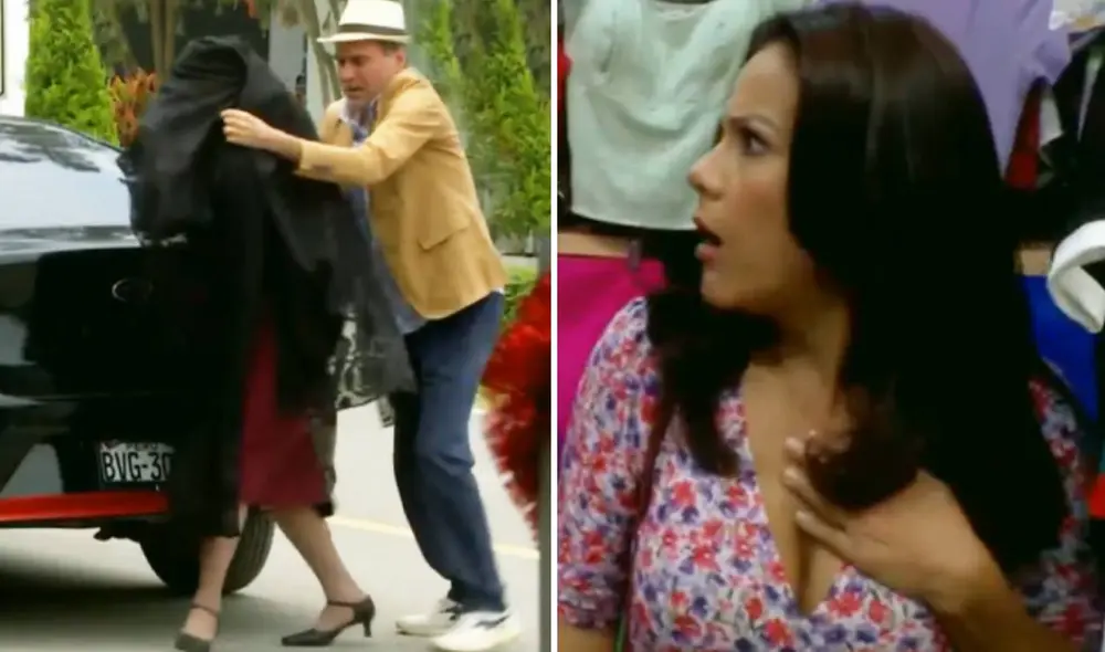 Diego vea 'Koky' bajando de un auto junto a una persona con el rostro cubierto y vestida de mujer en 'Al fondo hay sitio'. Foto: composición LR/ América T Diego vea 'Koky' bajando de un auto junto a una persona con el rostro cubierto y vestida de mujer en 'Al fondo hay sitio'. Foto: composición LR/ América T