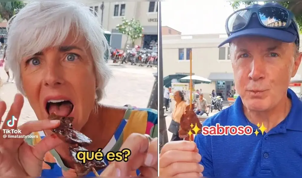 Los extranjeros no dudaron en elogiar el sabor de los anticuchos. Foto: composición LR/Lima tasty tours/TikTok