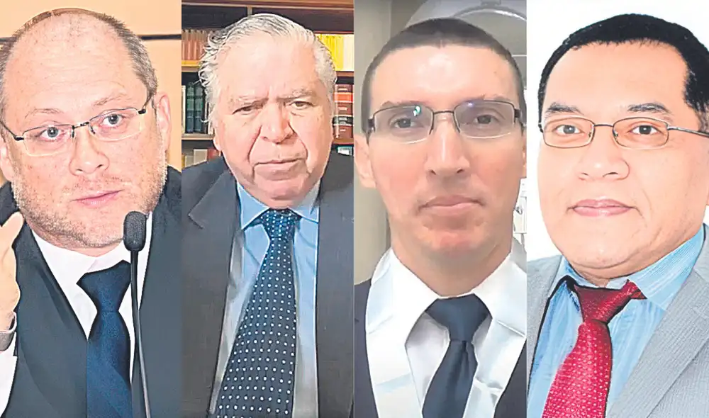 Los cuatro finalistas. Pedro Hernández Chávez, Hernando Montoya Alberti, Justo Balmaceda Quiroz y Luis Carrasco García. Uno de ellos puede ser elegido miembro del TC. Foto: composición La República Los cuatro finalistas. Pedro Hernández Chávez, Hernando Montoya Alberti, Justo Balmaceda Quiroz y Luis Carrasco García. Uno de ellos puede ser elegido miembro del TC. Foto: composición La República