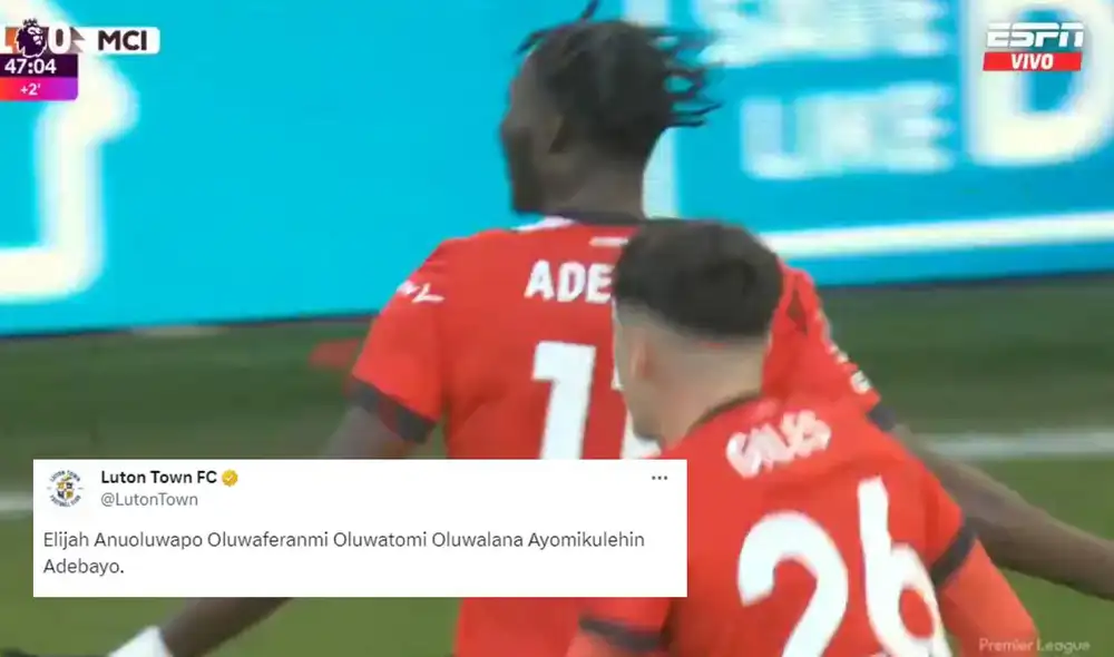 Adebayo abrió el marcador para el Luton en el duelo contra el Manchester City por la Premier League. Foto: captura/ESPN Adebayo abrió el marcador para el Luton en el duelo contra el Manchester City por la Premier League. Foto: captura/ESPN