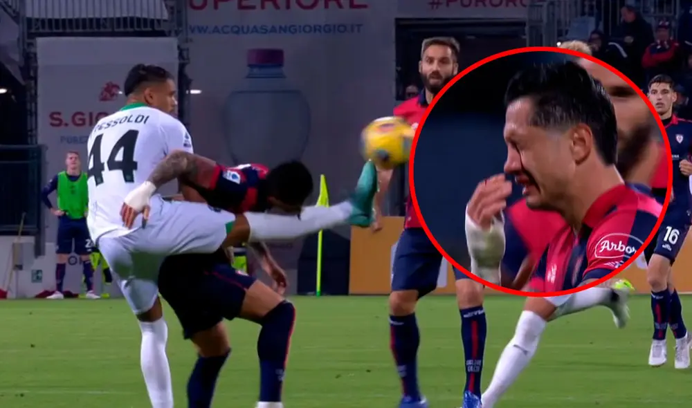 Gianluca Lapadula tuvo que retirarse del campo para ser atendido por el médico del Cagliari. Foto: captura/ESPN 2