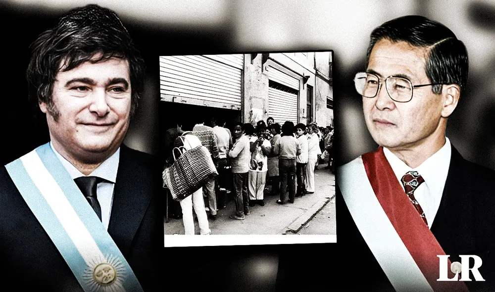 Alberto Fujimori aplicó el 'shock' sin éxito en 1990 y ahora Javier Milei lo hará en Argentina. Foto: composición de Fabrizio Oviedo/La República/Clarín