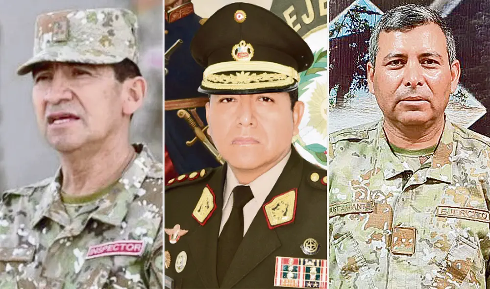 Jubilación castrense. Los generales de división Carlos Ríos Aguilar, Ricardo Bustamante Zúñiga y Rubén Chuco Torres dejarán el Ejército este fin de año. Foto: composiciónLR