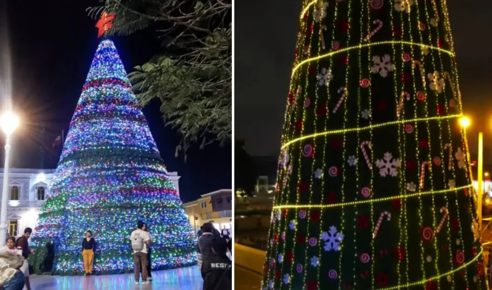 Los árboles de Navidad más altos del Perú miden como mínimo 40 metros de alto. Foto: composición Municipalidad La Victoria/TV Perú Los árboles de Navidad más altos del Perú miden como mínimo 40 metros de alto. Foto: composición Municipalidad La Victoria/TV Perú