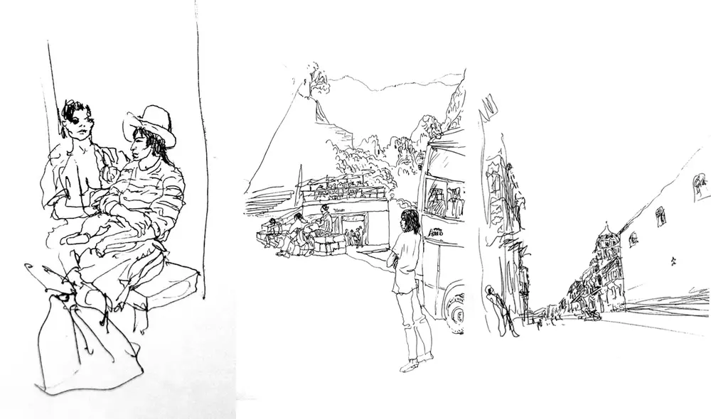 Trazos. Siza recrea arquitectónicamente sus visitas a diferentes lugares del Perú. Foto: composiciónLR