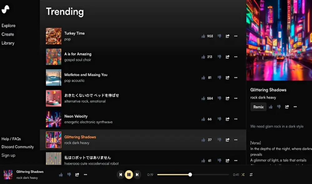 El servicio es de acceso exclusivo vía web. Foto: captura de sunoAI