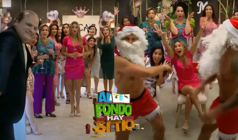 'Al fondo hay sitio'. Hombres vestidos de Papa Noel hacen baile exótico a Macarena y 'Patty'. / Foto: composición LR / captura YouTube / América TV
