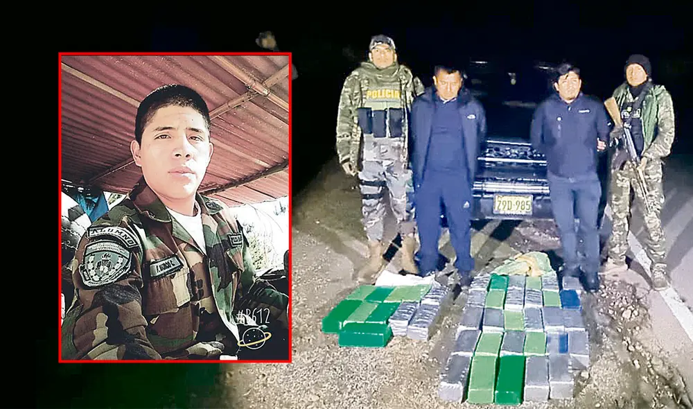 El dato. Franco Mauricio Cuchuri era un agente antidrogas en el Vraem con amplia experiencia, pero sus propios compañeros lo atraparon con 40 kilos de marihuana. Foto: composiciónLR