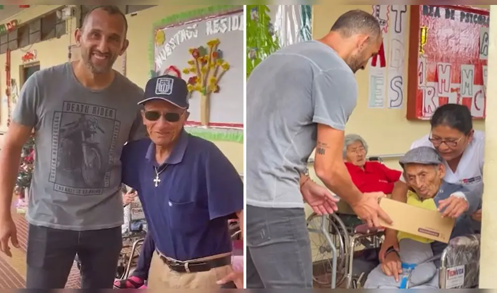 El futbolista de Alianza Lima regaló zapatos nuevos a abuelitos de asilos. Foto: Hernán Barcos/Instagram