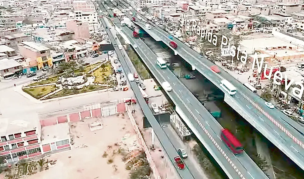 Pista nueva. Imagen 3-D de cómo sería uno de los pasos elevados que propone el alcalde López Aliaga. Expertos creen que no solucionaría el caos vehicular. Foto: difusión