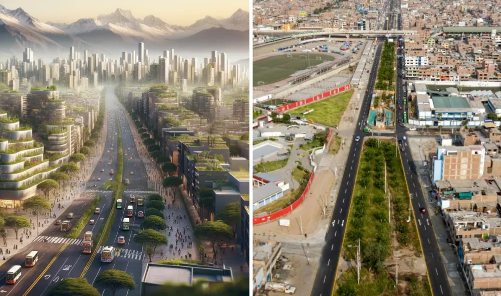 San Juan de Lurigancho incrementaría el número de áreas verdes y de edificios en 2050, según la IA. Foto: composición LR/ChatGPT/Andina San Juan de Lurigancho incrementaría el número de áreas verdes y de edificios en 2050, según la IA. Foto: composición LR/ChatGPT/Andina