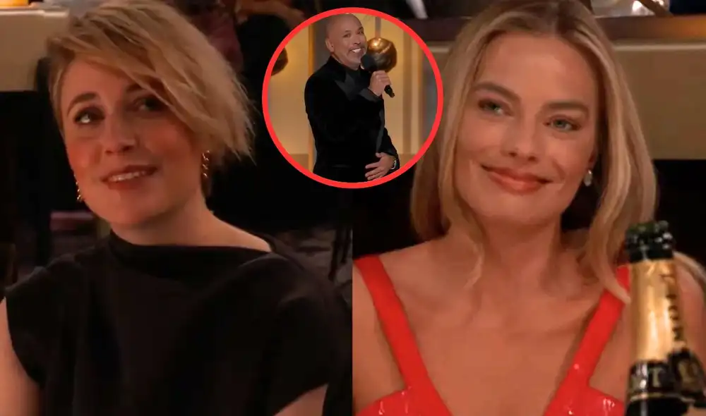 Globos de Oro 2024: terrible momento de Margot Robbie y Greta Gerwing por chiste de Jo Koy. / Foto: composición LR