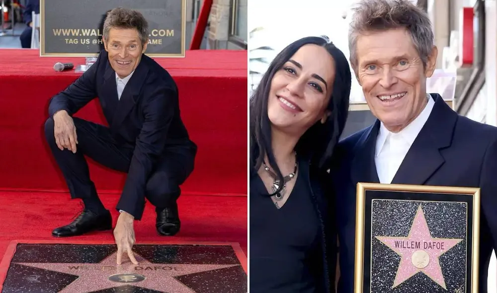 Willem Dafoe estuvo acompañado por su esposa, la actriz y directora italiana Giada Colagrande. Foto: composición LR/Instagram/Hollywood Walk of Fame/AFP