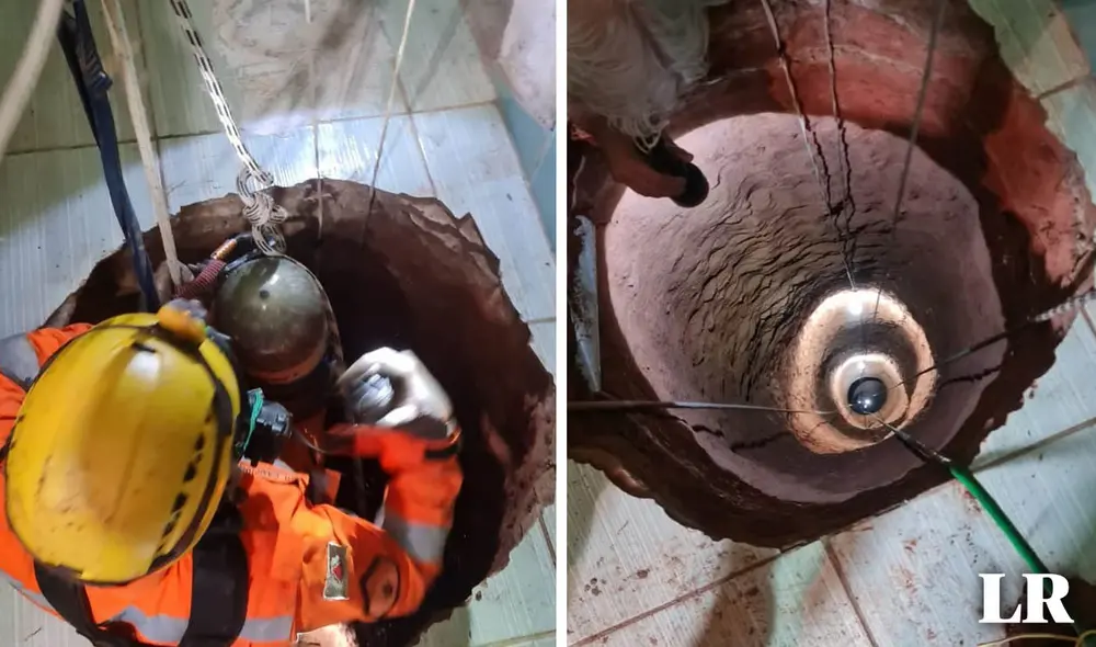 Los bomberos de Minas Gerais, en Brasil, tuvieron que adentrarse hasta el hoyo para retirar el cuerpo del hombre. Foto: composición LR/Corpo de Bombeiros Militar de Minas Gerais