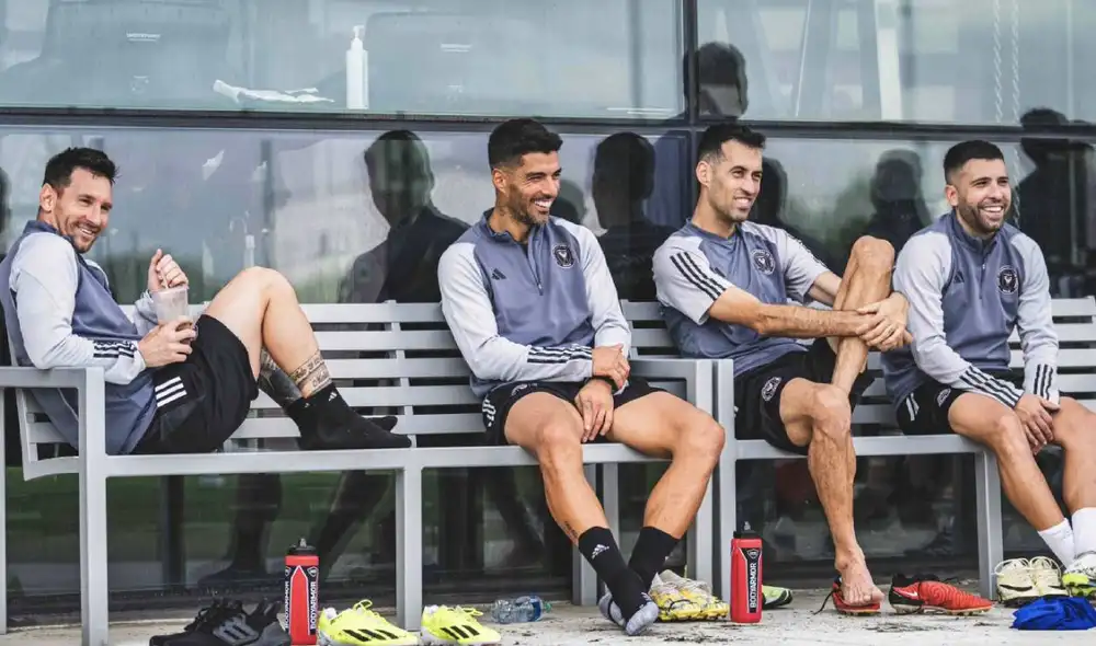Lionel Messi, Luis Suárez, Sergio Busquets y Jordi Alba sumaron su primer entrenamiento juntos. Foto: Inter Miami