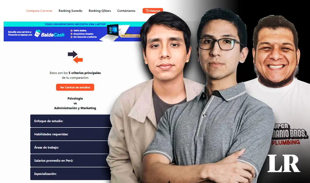 Renzo Oscco, Luis Macedo y Erick Sánchez son los creadores de la app Compara carrera. Foto: composición LR/Compara carrera