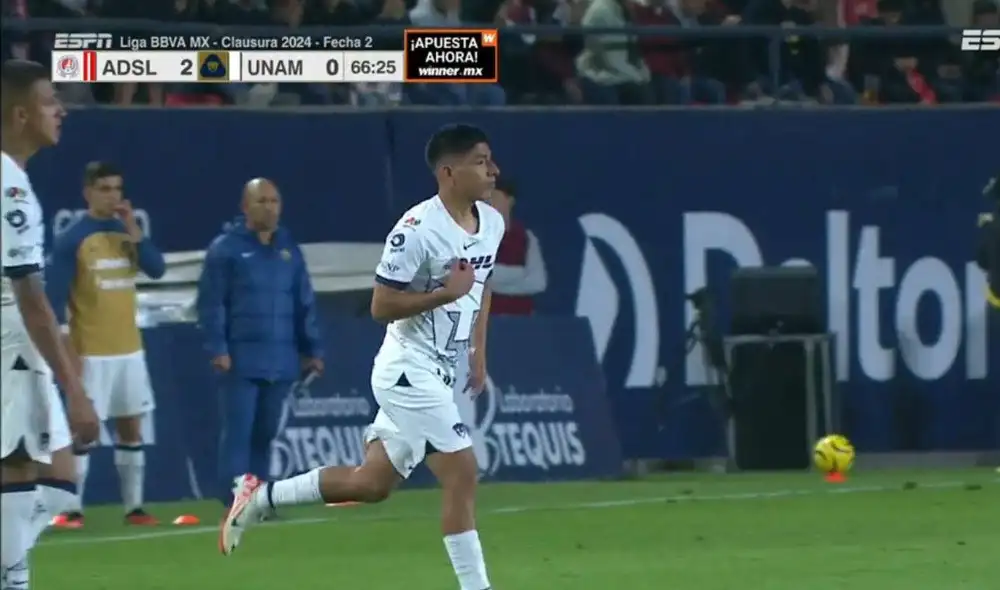 Piero Quispe sumó sus primeros minutos con el Pumas de la UNAM en la Liga MX. Foto: captura/ESPN Piero Quispe sumó sus primeros minutos con el Pumas de la UNAM en la Liga MX. Foto: captura/ESPN