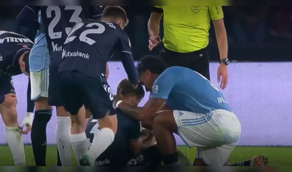 Renato Tapia no dudó en acercarse a Muñoz ante los gestos de dolor del español. Foto y Video: captura de ESPN