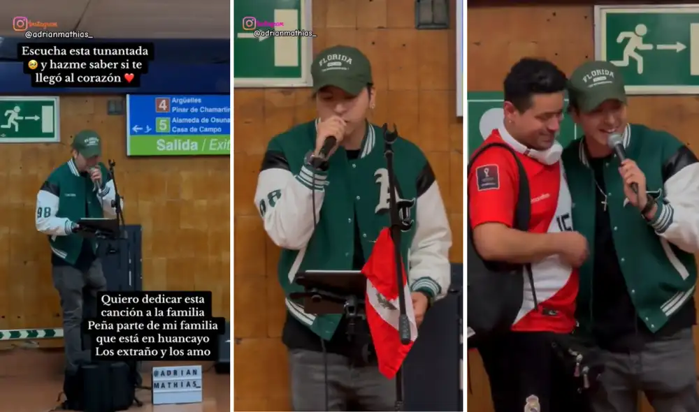 El joven cantó 'Recuerdos de Julcán' en las calles de Madrid. Foto: composición LR/TikTok/@adrianmathias_
