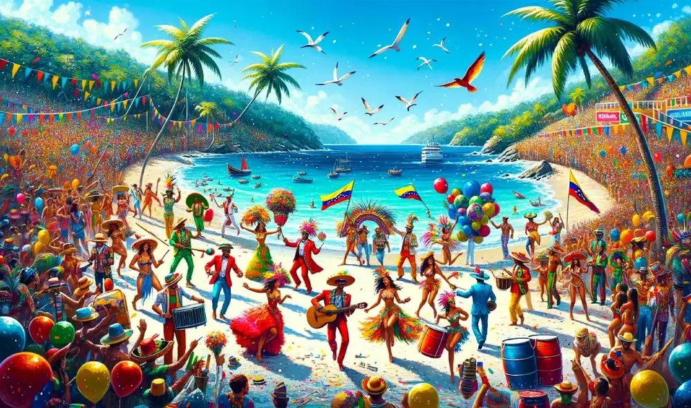 Junto a la Semana Santa, el Carnaval en Venezuela es de las primeras grandes actividades culturales del calendario. Foto: composición GLR/Chat GPT Junto a la Semana Santa, el Carnaval en Venezuela es de las primeras grandes actividades culturales del calendario. Foto: composición GLR/Chat GPT