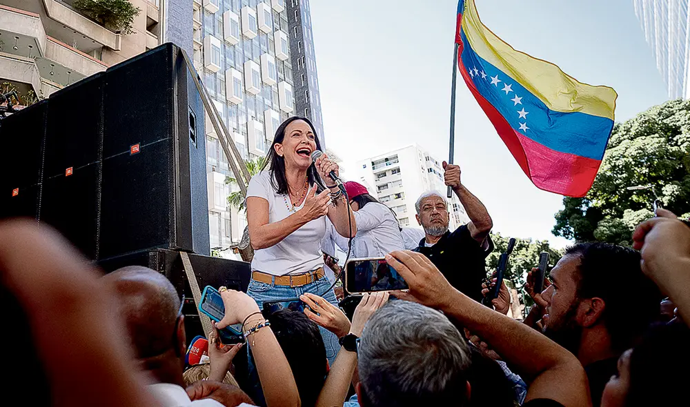 Contra el Acuerdo de Barbados. La sanción a la líder opositora desdice las decisiones adoptadas a finales de 2023. Foto: AFP Contra el Acuerdo de Barbados. La sanción a la líder opositora desdice las decisiones adoptadas a finales de 2023. Foto: AFP