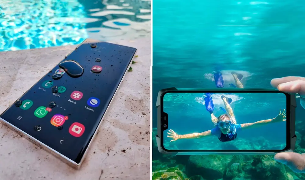 La mayoría de equipos solo resiste las salpicaduras de agua. Foto: composición LR/Samsung/Multiaventura de mar