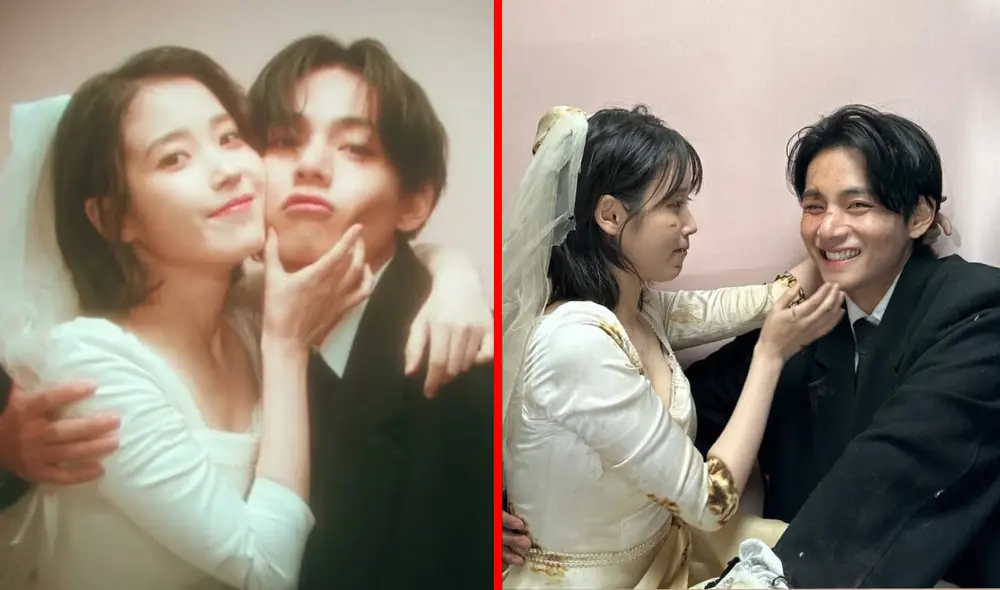 IU y Taehyung, de BTS, en el rodaje del MV 'Love Wins All'. Canción es prelanzamiento del nuevo álbum de la cantante. Foto: composición LR/Hybe/EDAM