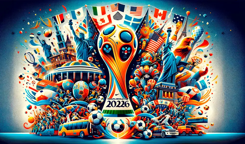 Celebrando el espíritu global del Mundial 2026: un evento que une a México, Estados Unidos y Canadá en una fiesta de fútbol internacional. Foto: composición GLR/IA