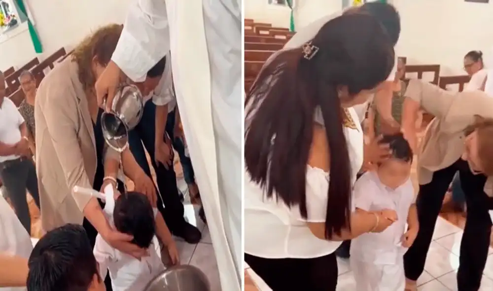 El niño no dudó en preguntar la razón por la que le echaban agua en la cabeza. Foto: composición LR/TikTok/@con.misericordia