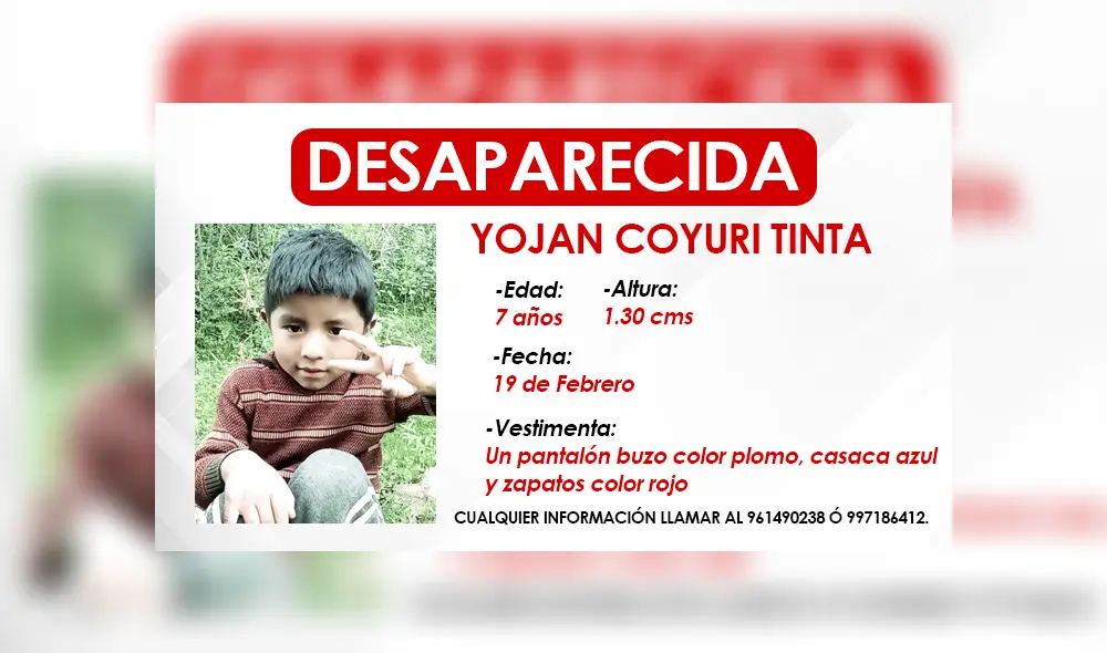 El niño se perdió el 19 de febrero. Foto: composiciónLR/PNP El niño se perdió el 19 de febrero. Foto: composiciónLR/PNP