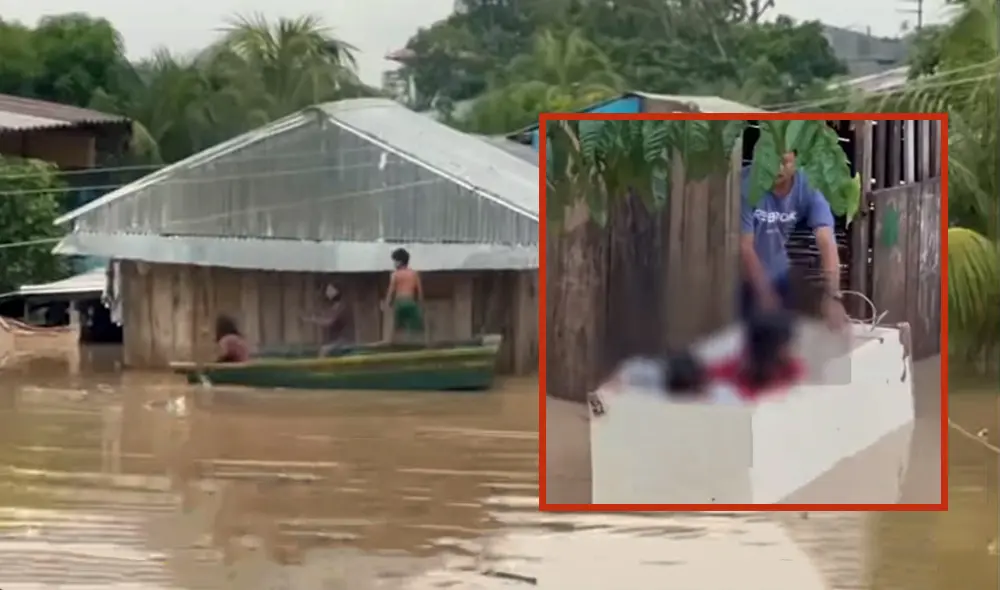 Niños, junto con sus padres, tienen que superar las inclemencias de las lluvias que se registran en Loreto. Foto: composición LR/captura de Latina Niños, junto con sus padres, tienen que superar las inclemencias de las lluvias que se registran en Loreto. Foto: composición LR/captura de Latina