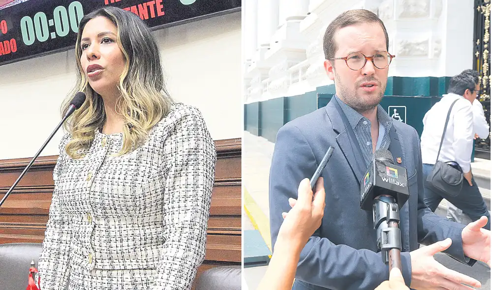 Autores de denuncias. Rosselli Amuruz y Alejandro Cavero, congresistas de Avanza País que promueven juicio político contra el titular del JNE. Foto: Composición La República Autores de denuncias. Rosselli Amuruz y Alejandro Cavero, congresistas de Avanza País que promueven juicio político contra el titular del JNE. Foto: Composición La República