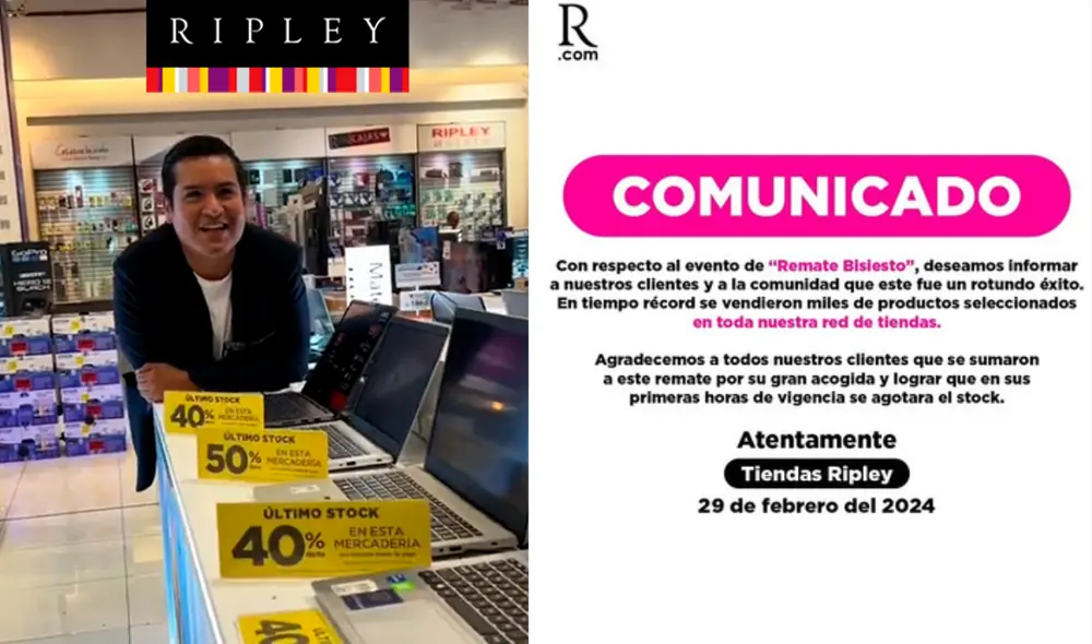 Ripley llegó a Perú en 1997. Foto: composición LR/Ripley/TikTok/@Elchicodelasnoticias Ripley llegó a Perú en 1997. Foto: composición LR/Ripley/TikTok/@Elchicodelasnoticias